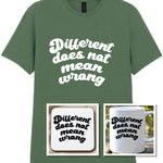 Different Does Not Mean Wrong Matching Set: Mug, Coaster & T-shirt in Military Green