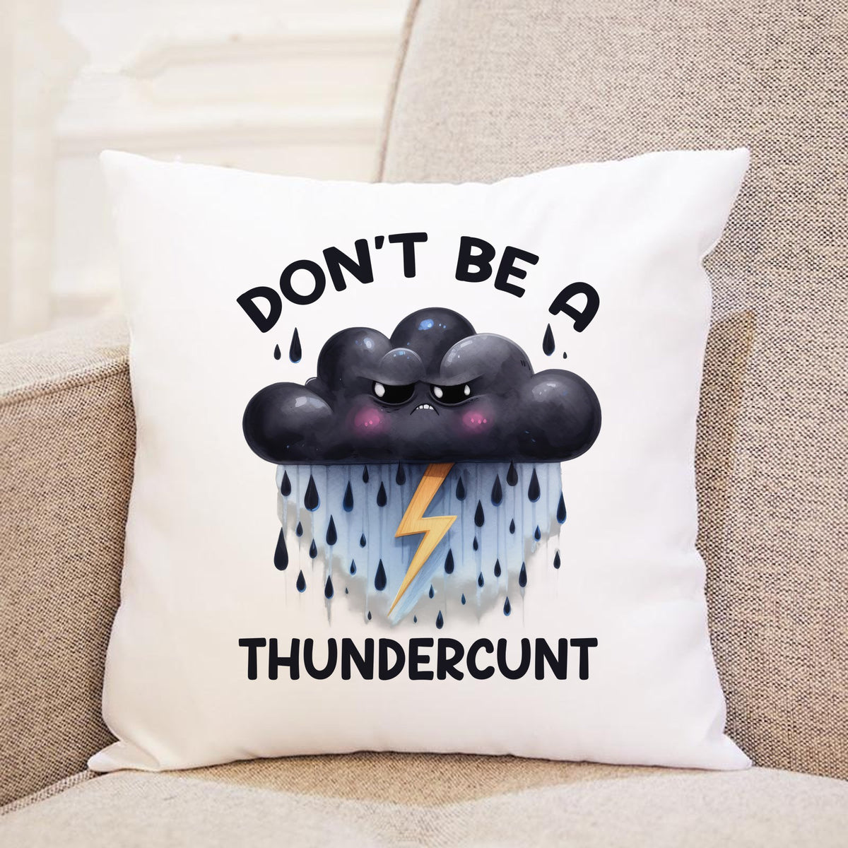 Don't Be a Thundercunt cushion in white