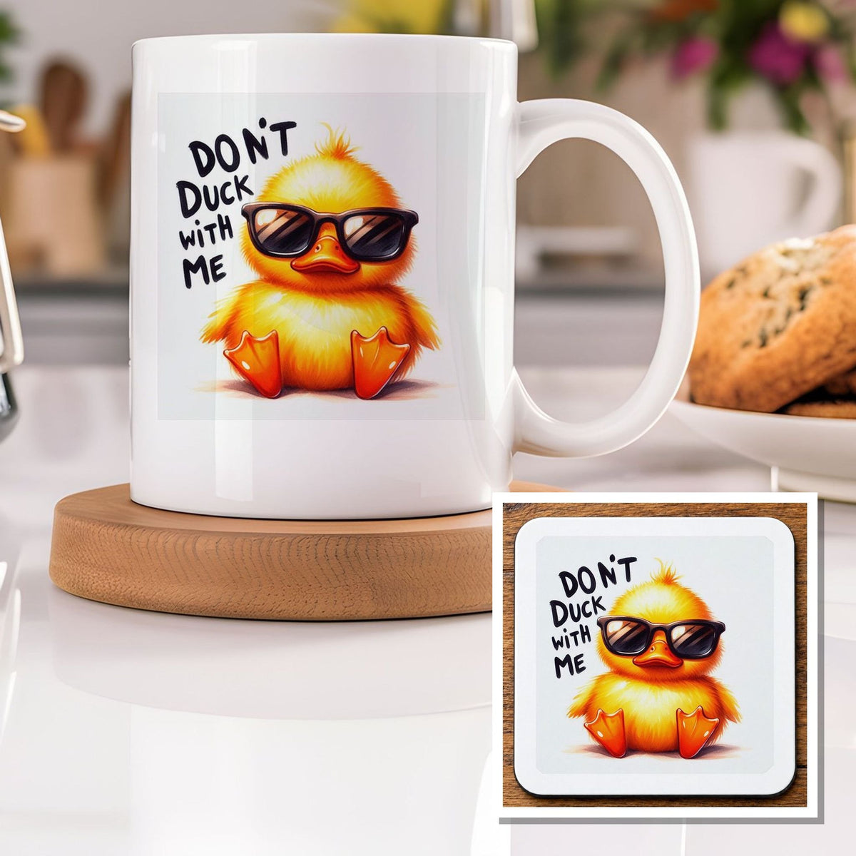 Don't Duck with Me Mug & Coaster Matching Set in White