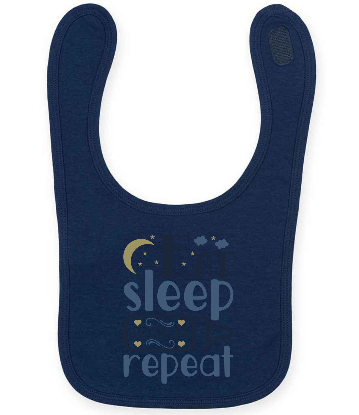 Eat Sleep BE CUTE Repeat toddler bib in navy
