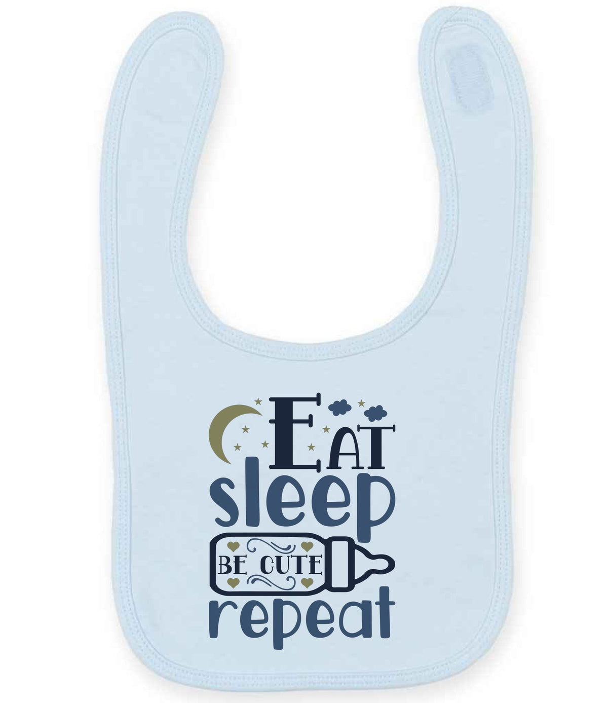 Eat Sleep BE CUTE Repeat toddler bib in pale blue