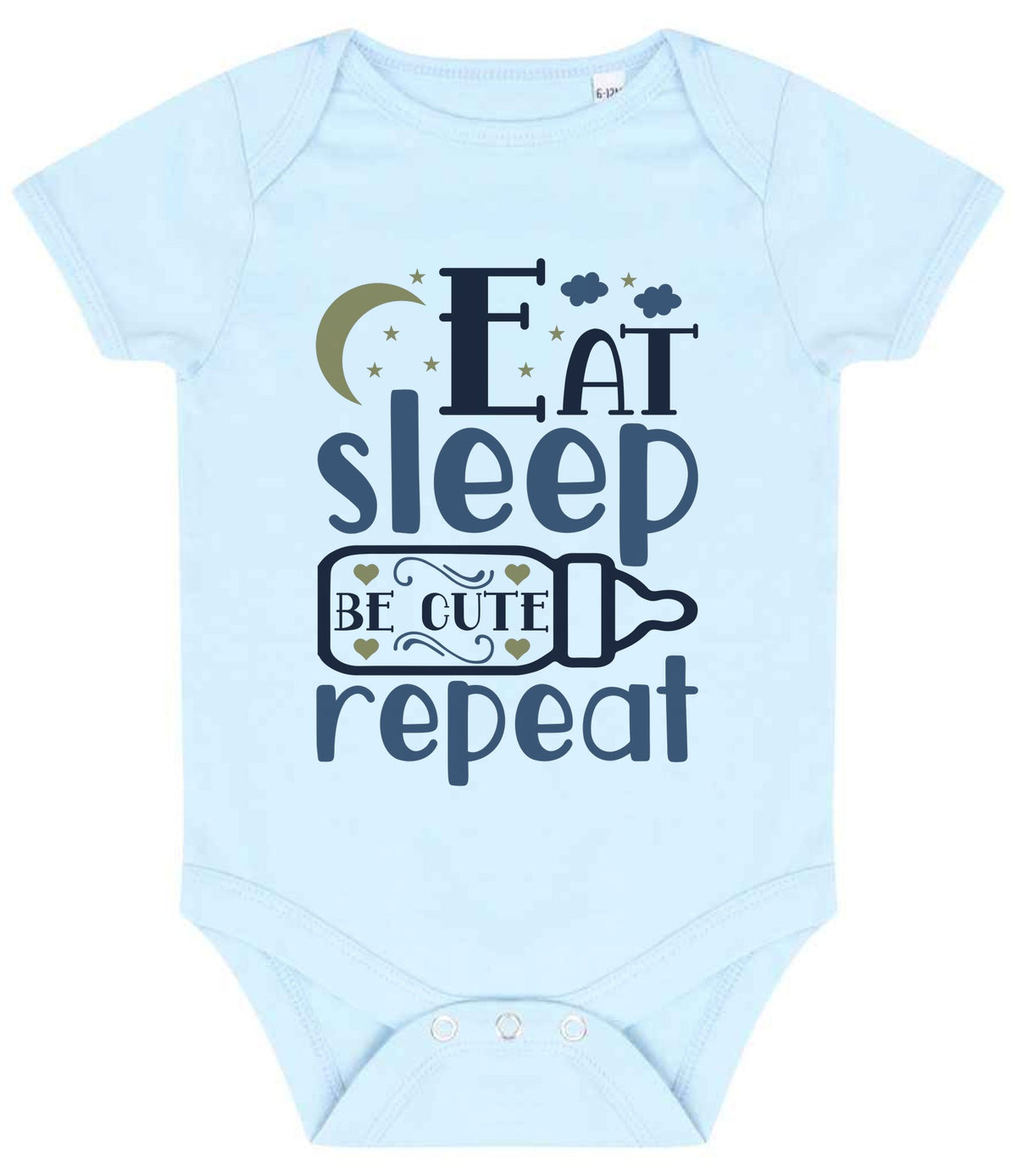 Eat Sleep BE CUTE Repeat baby bodysuit in pale blue