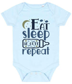 Eat Sleep BE CUTE Repeat baby bodysuit in pale blue