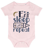 Eat Sleep BE CUTE Repeat baby bodysuit in pale pink