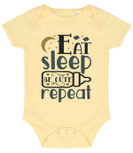 Eat Sleep BE CUTE Repeat baby bodysuit in pale yellow