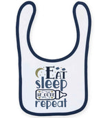 Eat Sleep BE CUTE Repeat toddler bib in white/navy