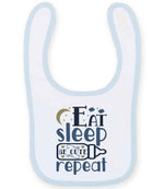 Eat Sleep BE CUTE Repeat toddler bib in white/pale blue
