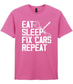 EAT SLEEP FIX CARS Repeat t-shirt in azalea