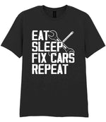 EAT SLEEP FIX CARS Repeat t-shirt in black