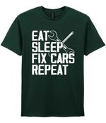 EAT SLEEP FIX CARS Repeat t-shirt in forest green