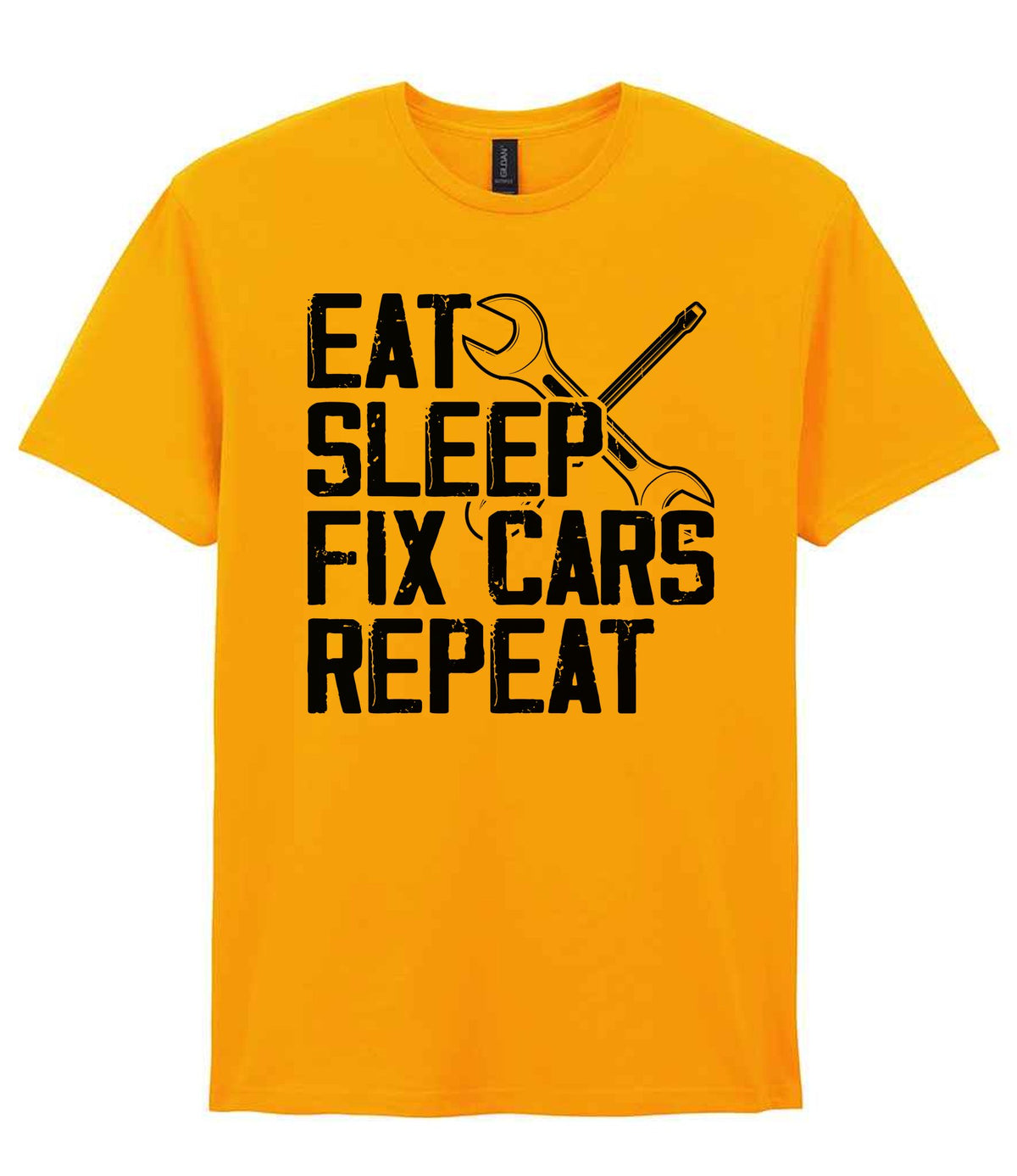 EAT SLEEP FIX CARS Repeat t-shirt in gold