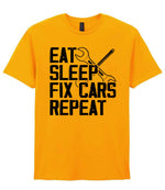 EAT SLEEP FIX CARS Repeat t-shirt in gold