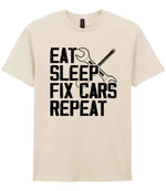 EAT SLEEP FIX CARS Repeat t-shirt in natural
