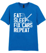 EAT SLEEP FIX CARS Repeat t-shirt in royal blue