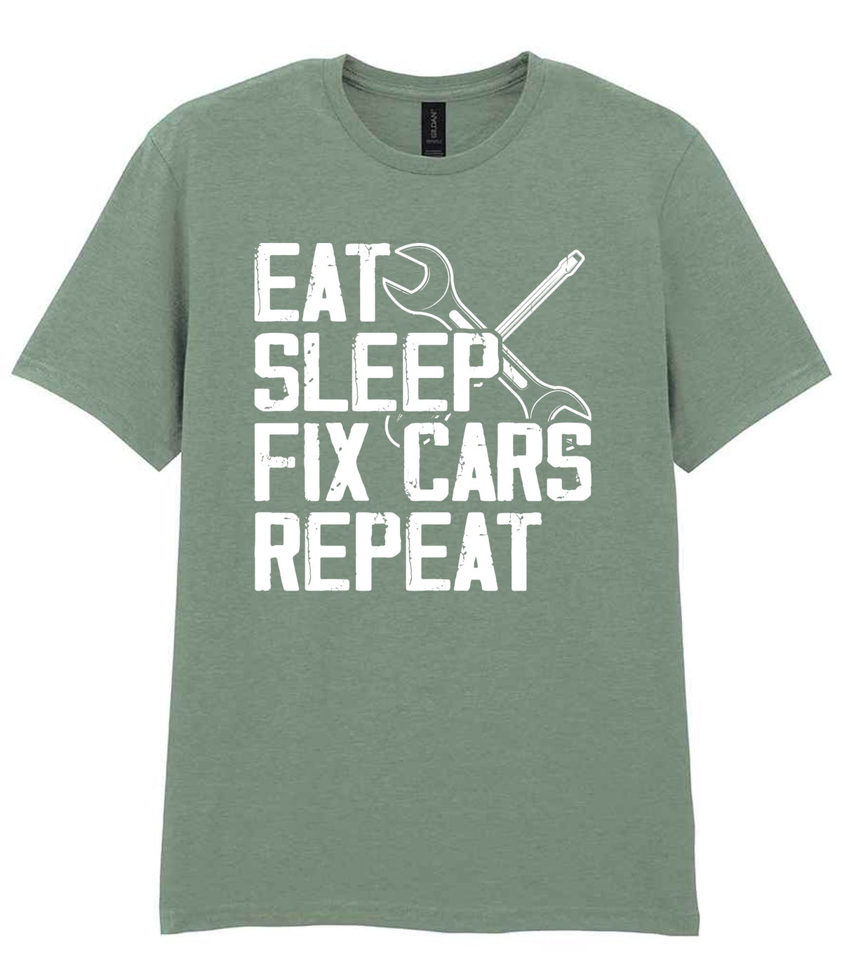 EAT SLEEP FIX CARS Repeat t-shirt in sage