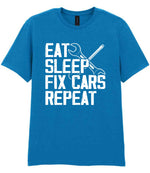 EAT SLEEP FIX CARS Repeat t-shirt in sapphire blue