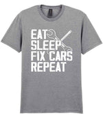 EAT SLEEP FIX CARS Repeat t-shirt in sport grey