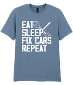 EAT SLEEP FIX CARS Repeat t-shirt in stone blue