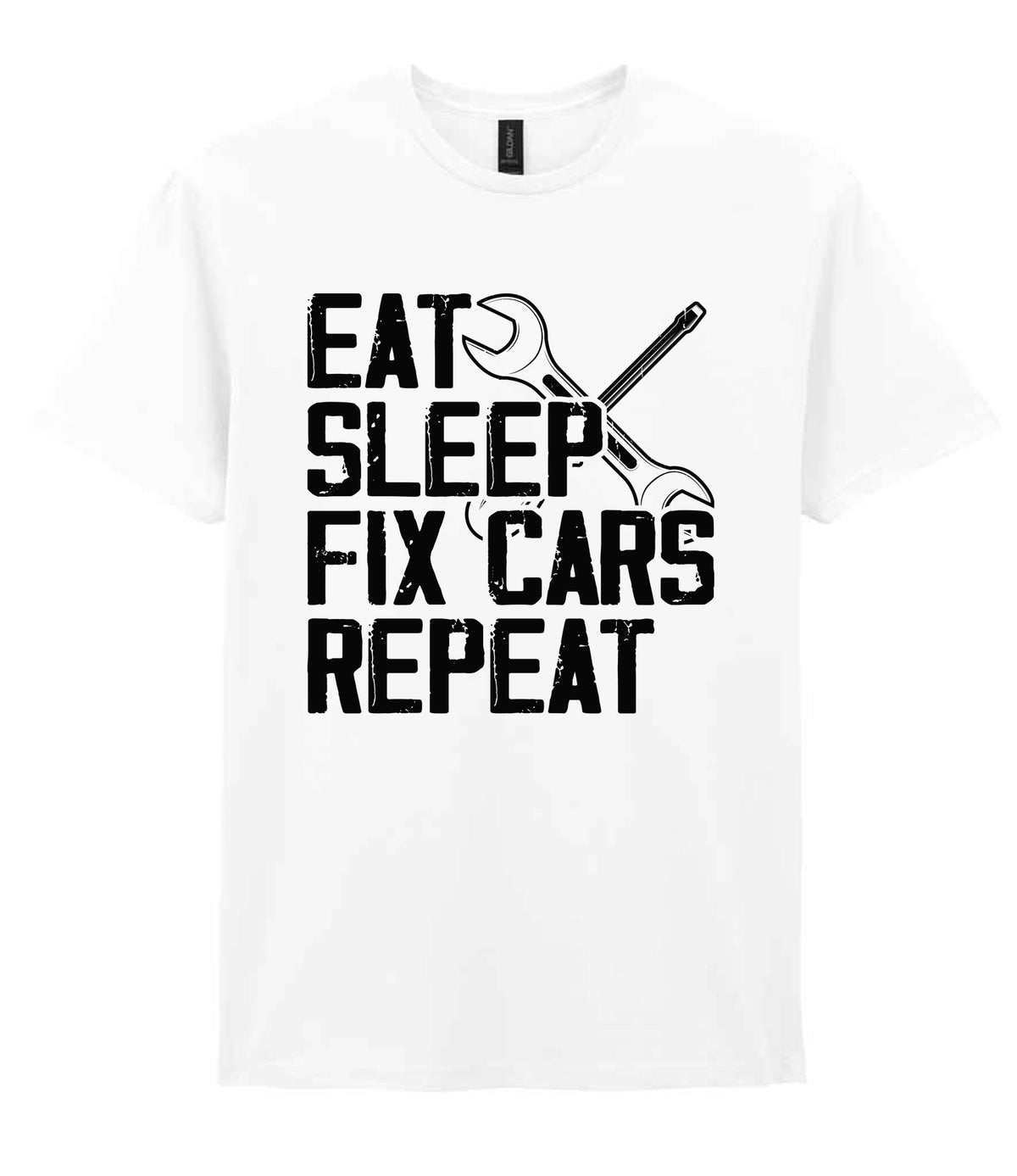 EAT SLEEP FIX CARS Repeat t-shirt in white