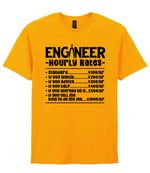 Engineer Hourly Rates t-shirt in gold