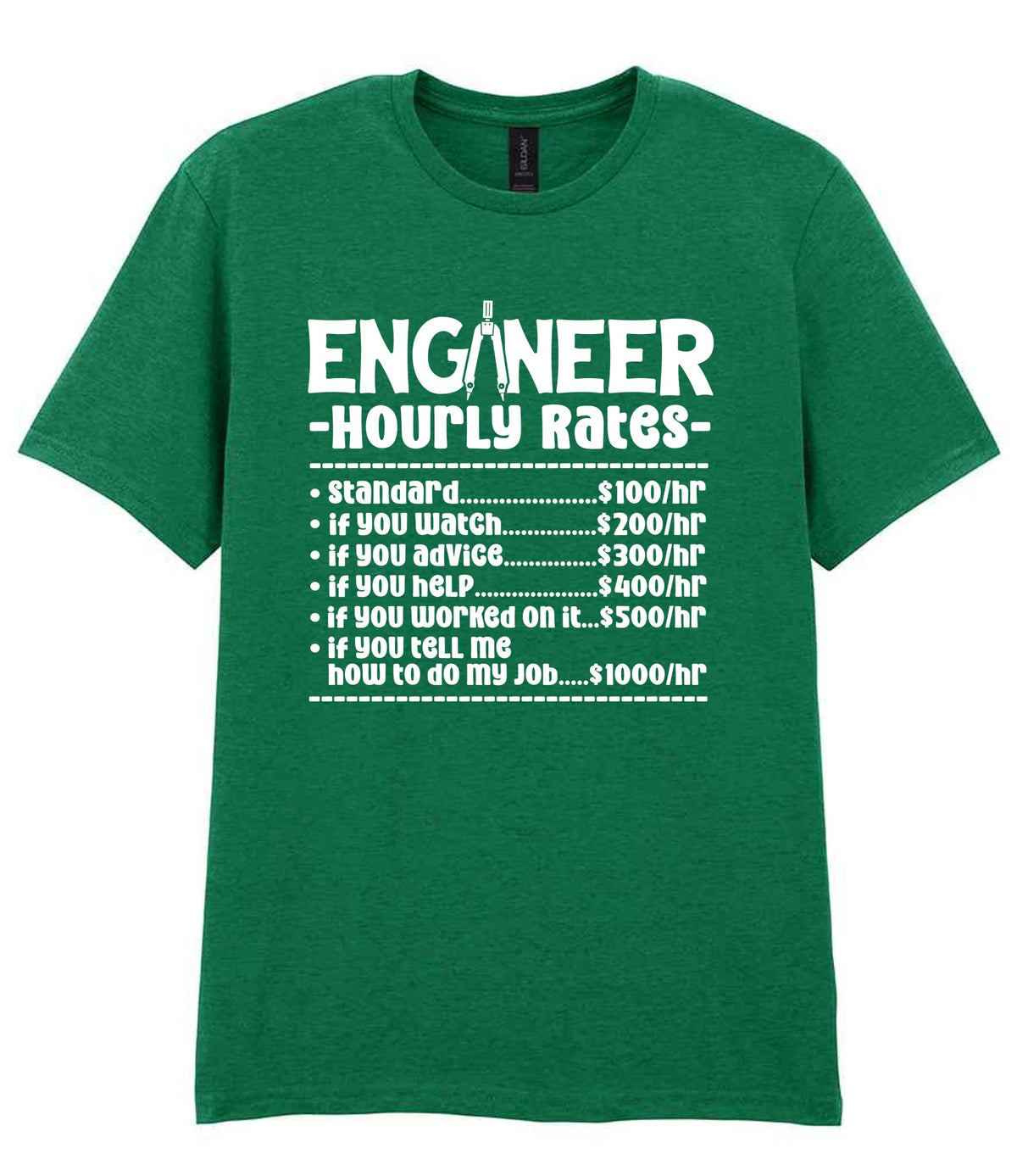 Engineer Hourly Rates t-shirt in kelly green