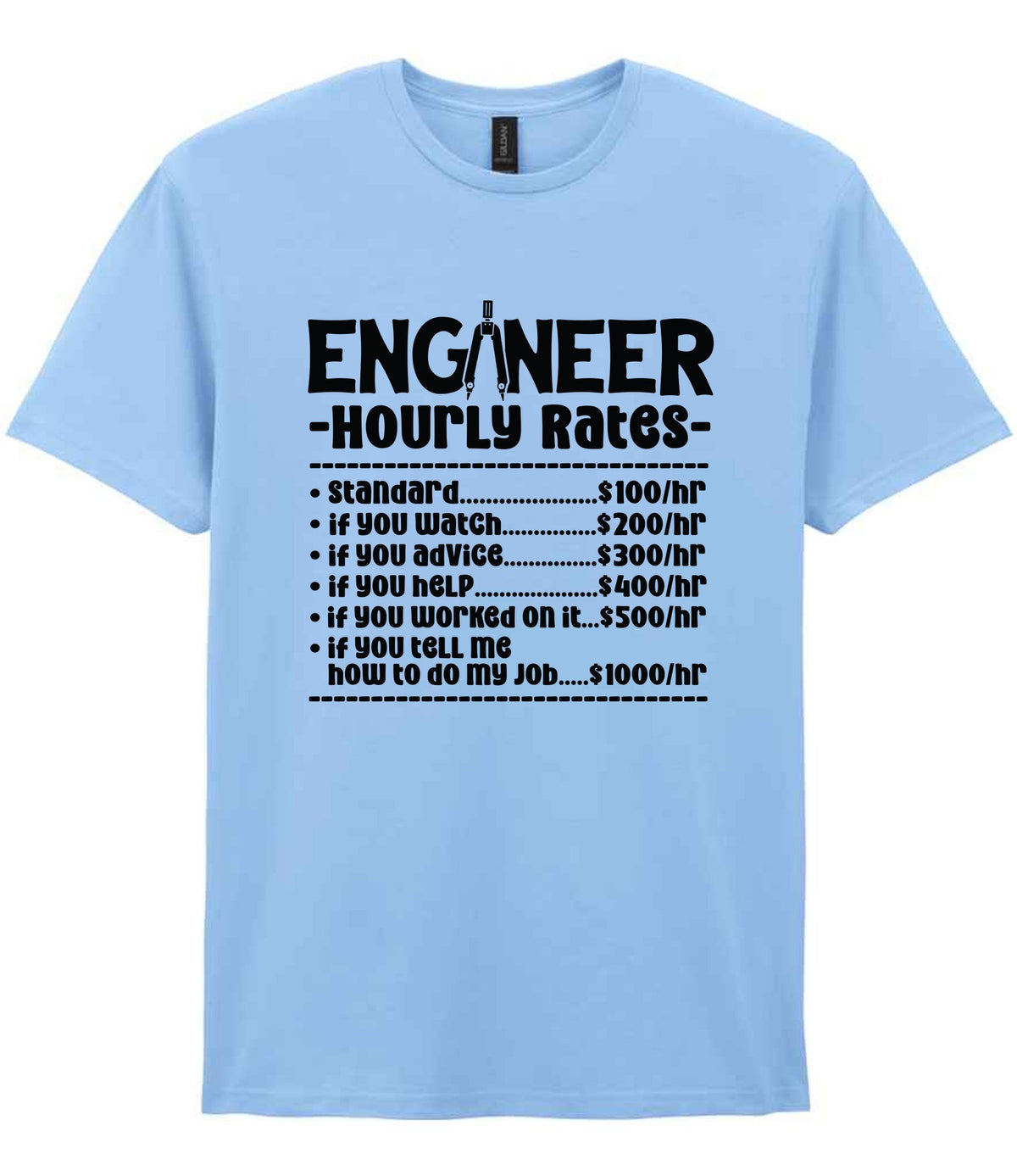 Engineer Hourly Rates t-shirt in light blue