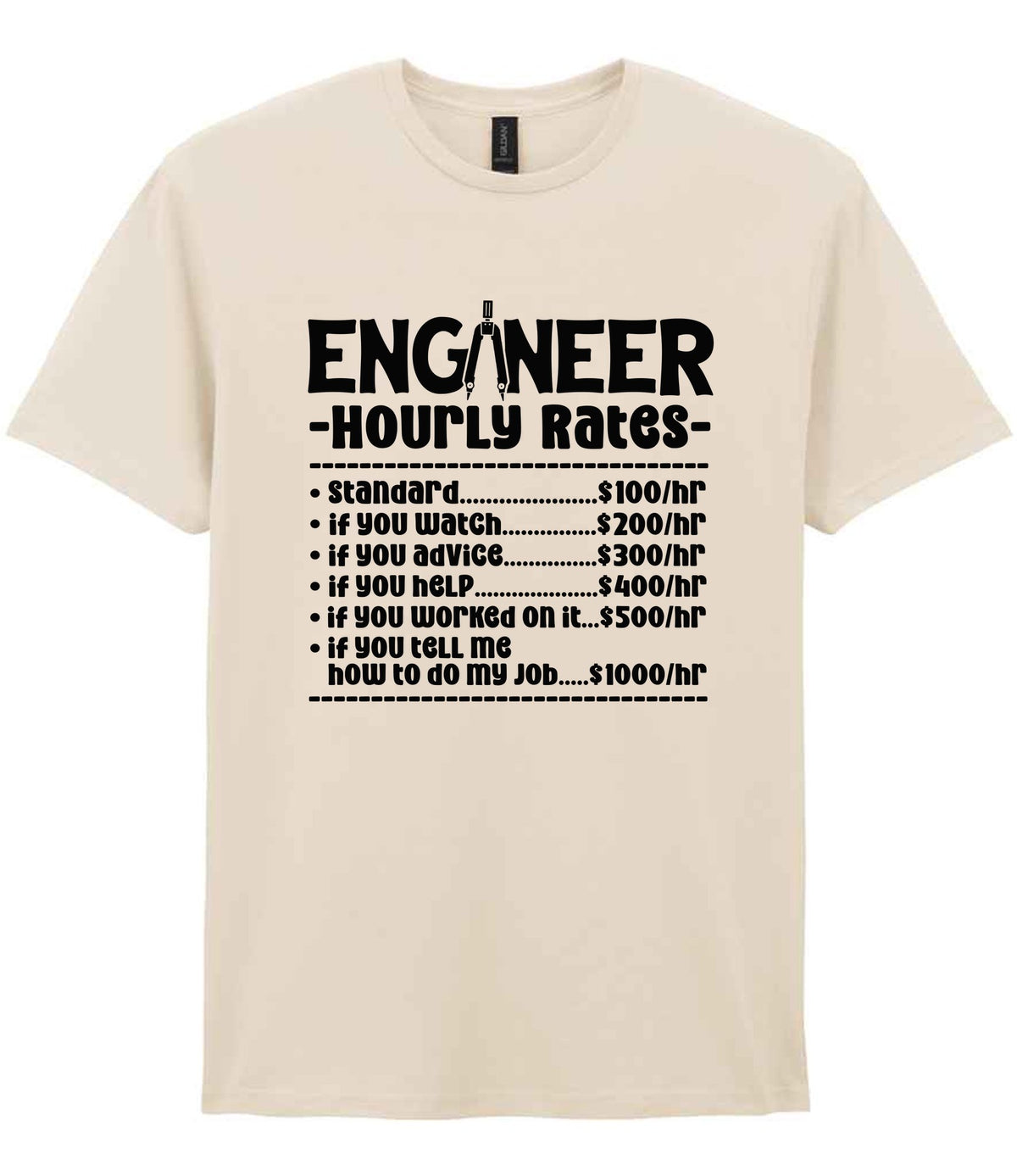Engineer Hourly Rates t-shirt in natural