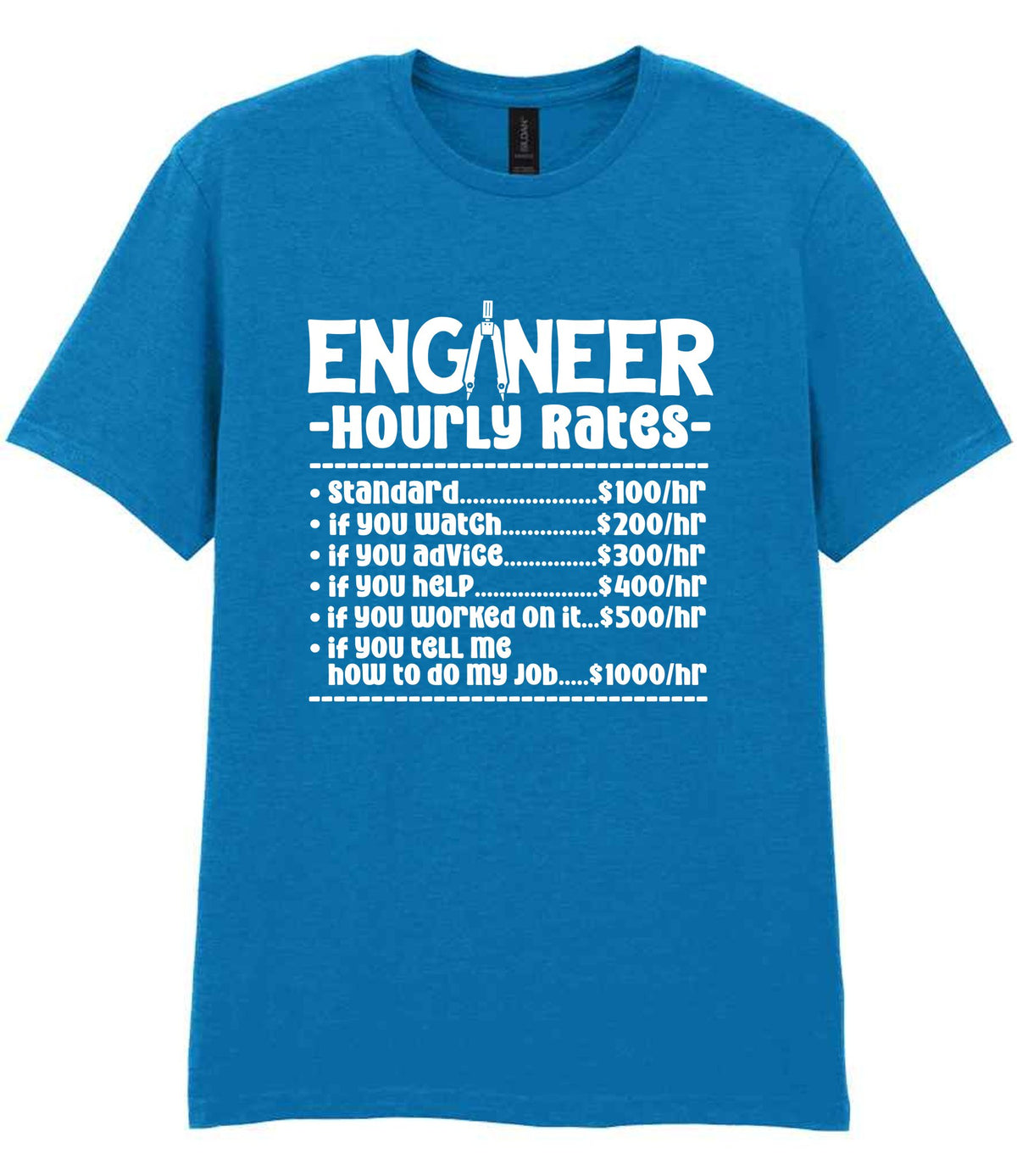 Engineer Hourly Rates t-shirt in sapphire blue