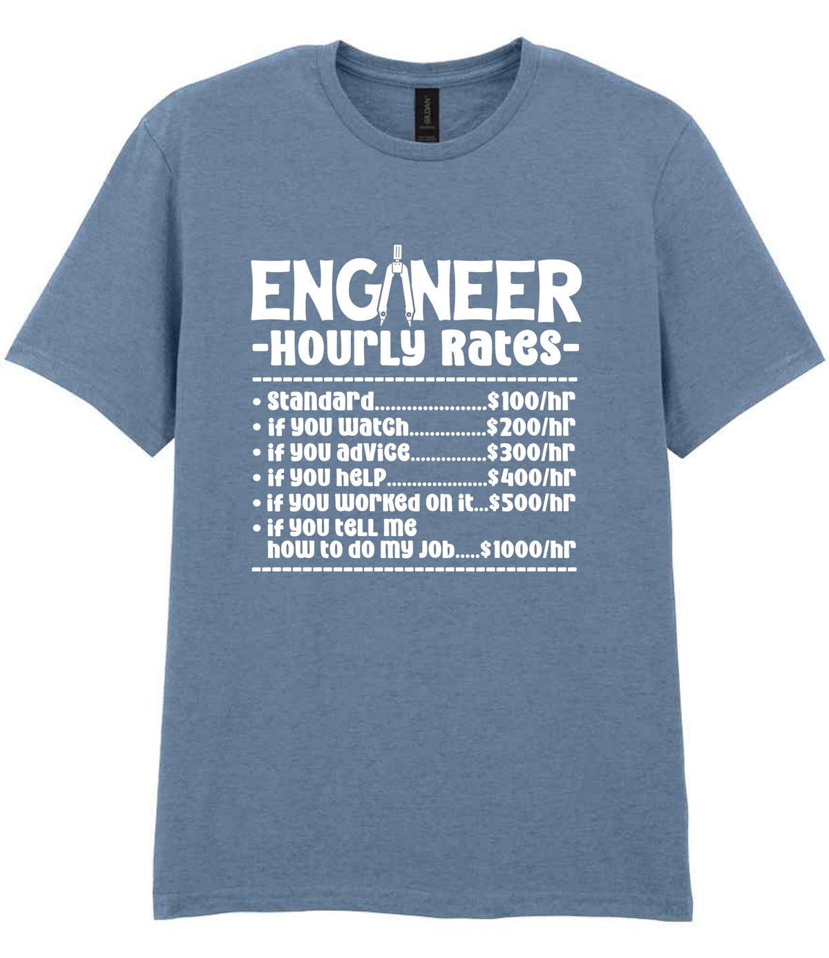 Engineer Hourly Rates t-shirt in stone blue