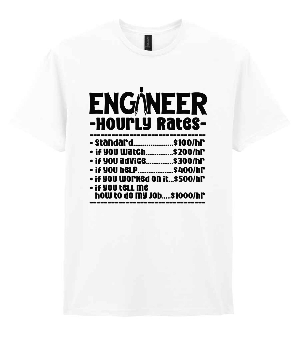 Engineer Hourly Rates t-shirt in white