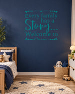 Every Family Has a Story... Welcome to Ours. – Wall Sticker in Dark Wall with Teal vinyl