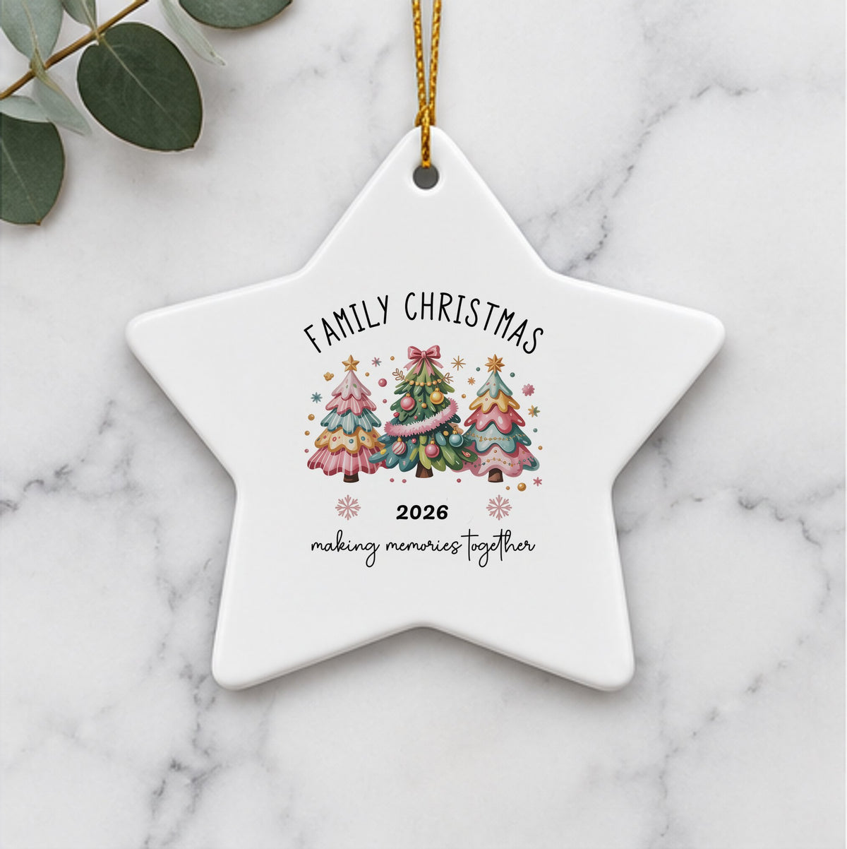 Customisable FAMILY CHRISTMAS Making Memories Together – Ceramic Hanging Star Decoration, personalised with your own text