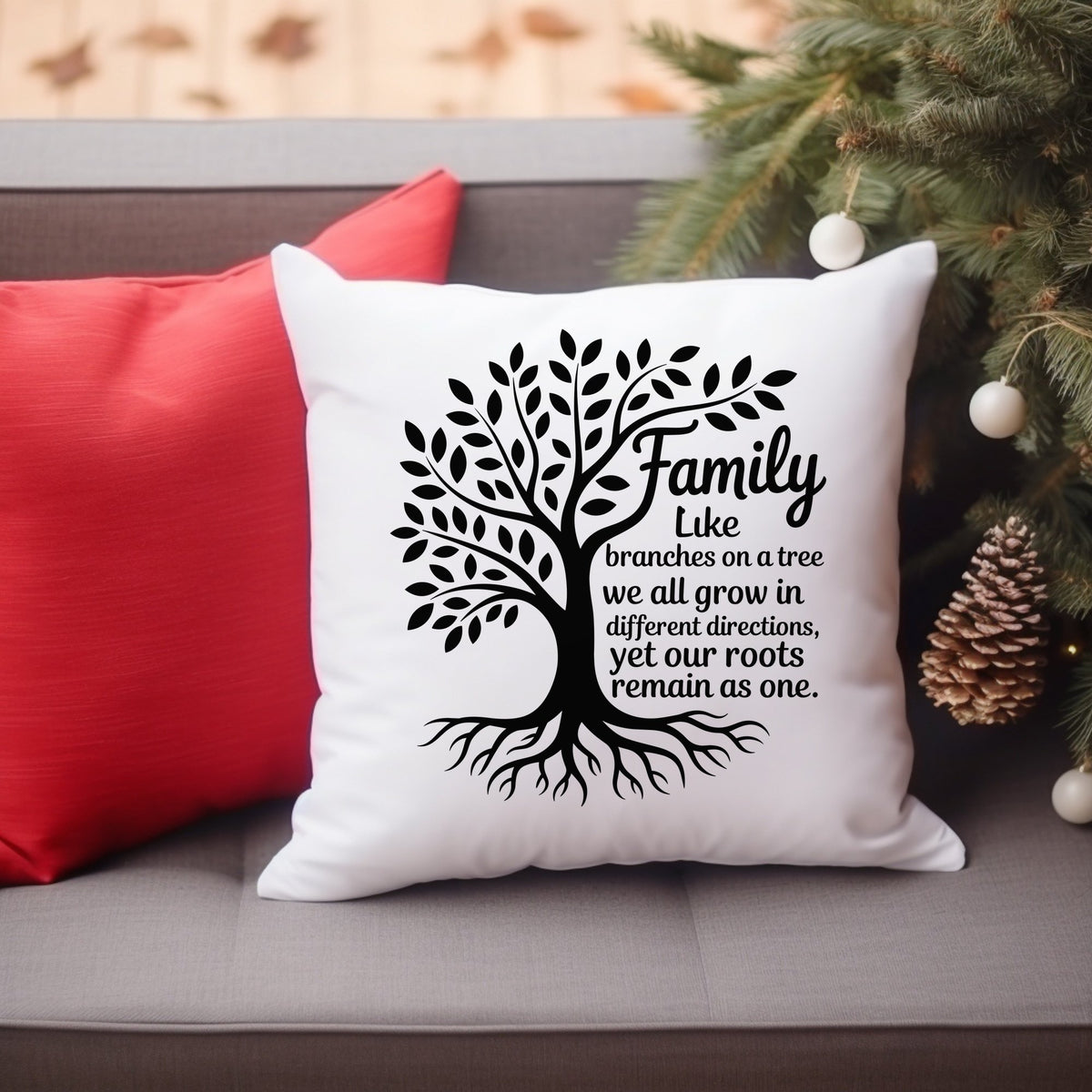 Family Tree Quote cushion in white