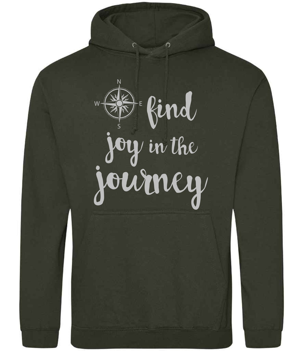 Find Joy in the Journey – Unisex Hoodie in Combat Green with Silver vinyl