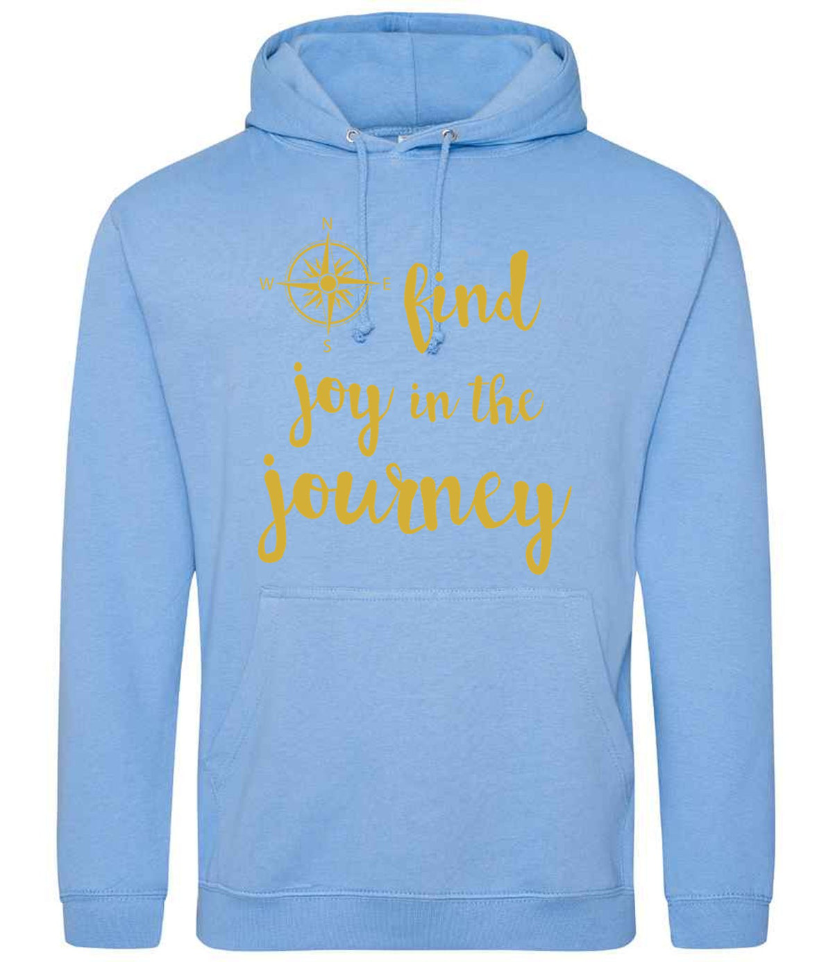 Find Joy in the Journey – Unisex Hoodie in Cornflower Blue with Gold vinyl