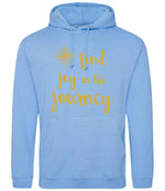 Find Joy in the Journey – Unisex Hoodie in Cornflower Blue with Gold vinyl