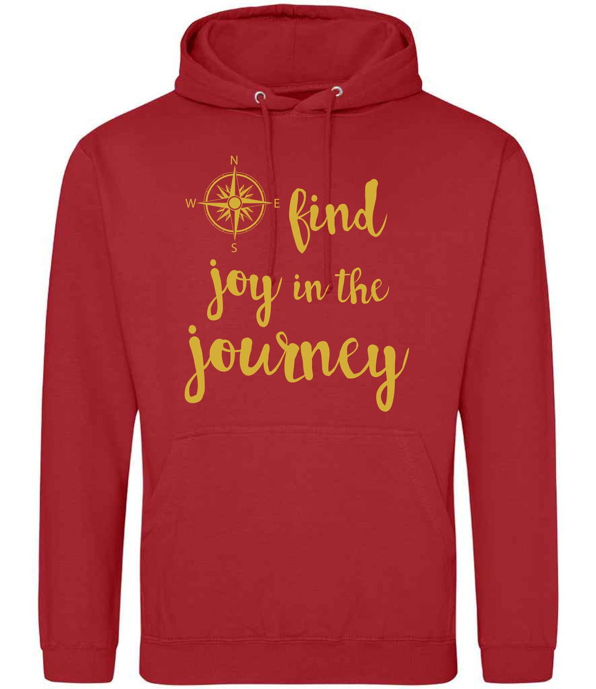Find Joy in the Journey – Unisex Hoodie in Fire Red with Gold vinyl