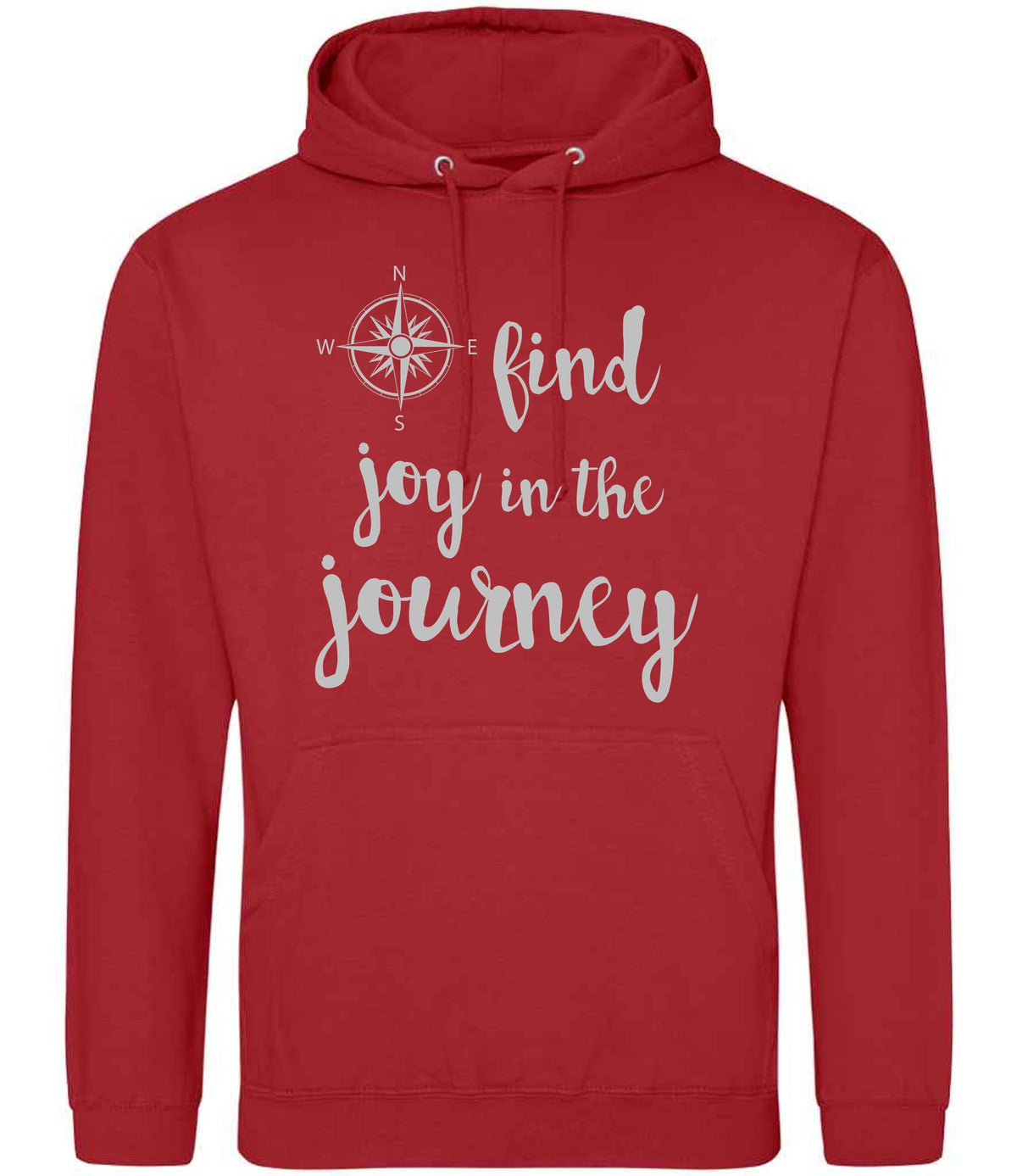 Find Joy in the Journey – Unisex Hoodie in Fire Red with Silver vinyl