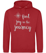 Find Joy in the Journey – Unisex Hoodie in Fire Red with Silver vinyl