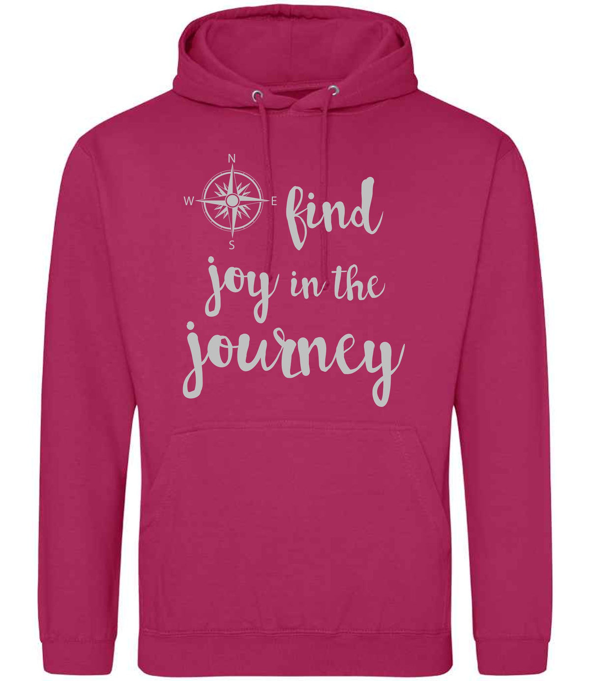 Find Joy in the Journey – Unisex Hoodie in Hot Pink with Silver vinyl