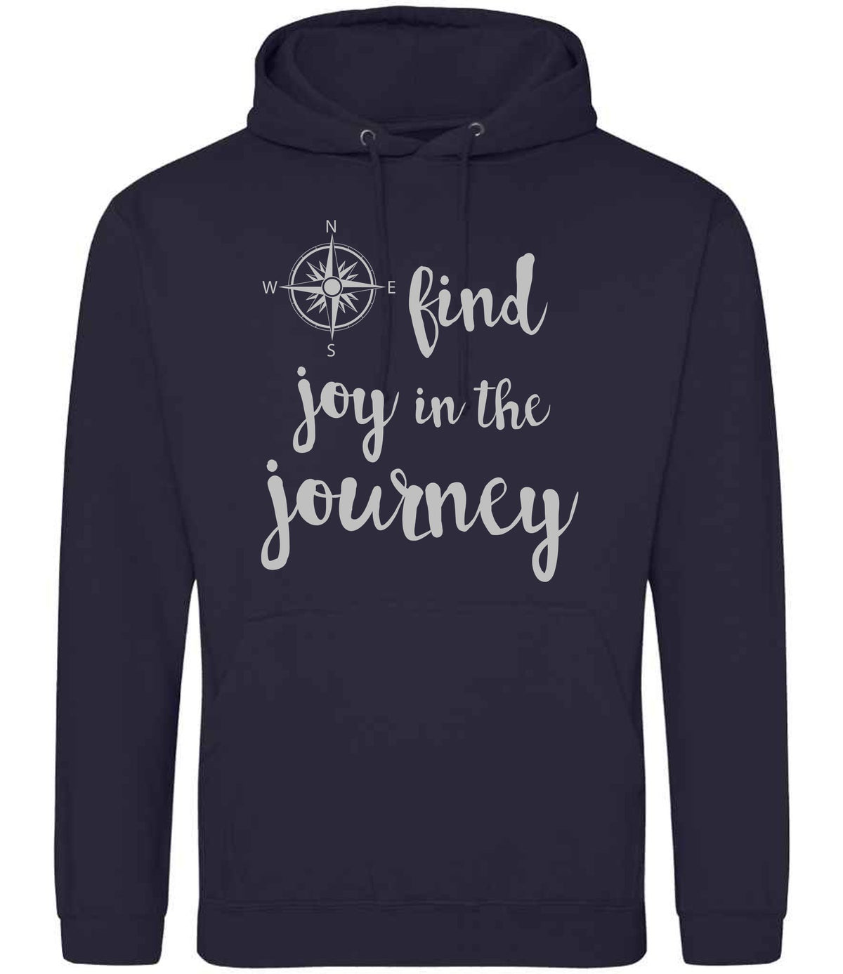 Find Joy in the Journey – Unisex Hoodie in New French Navy with Silver vinyl