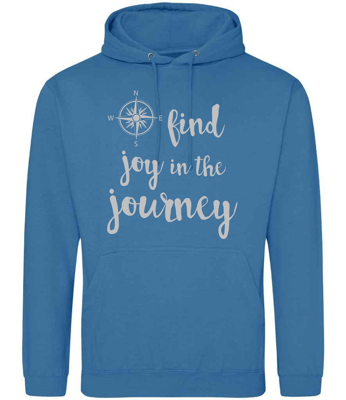Find Joy in the Journey – Unisex Hoodie in Sapphire Blue with Silver vinyl