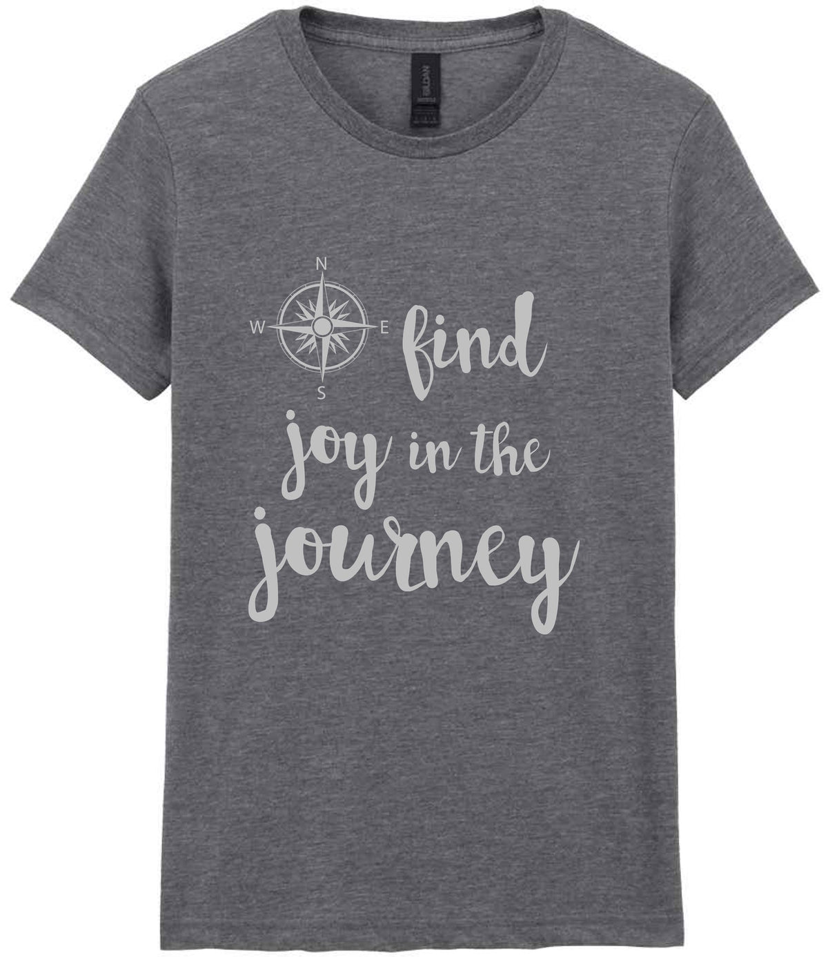 Find Joy in the Journey – Ladies T-Shirt in Graphite Heather with Silver vinyl