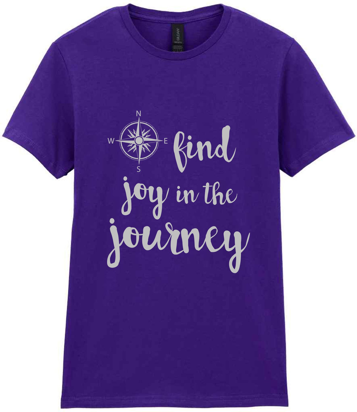 Find Joy in the Journey – Ladies T-Shirt in Purple with Silver vinyl