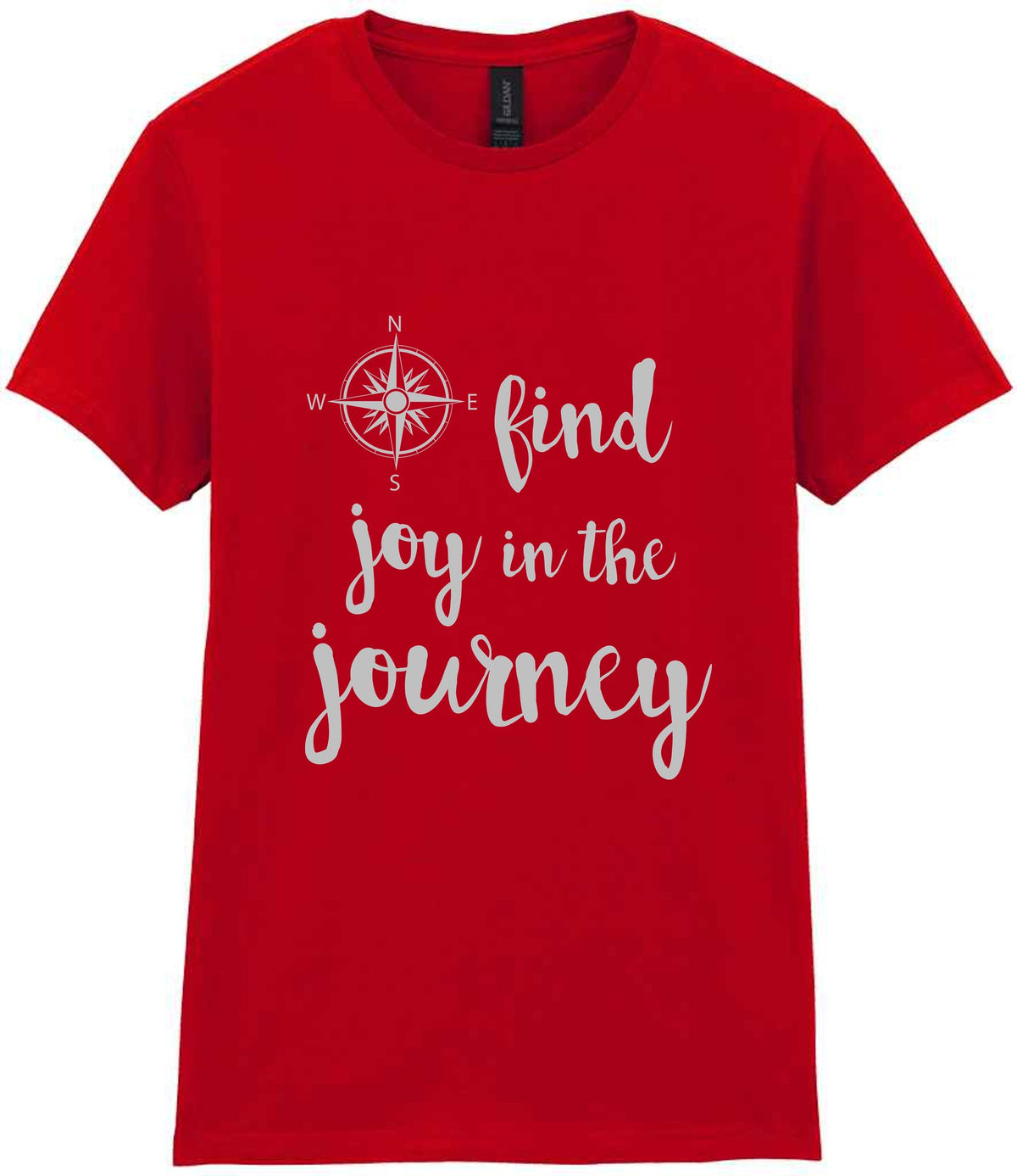 Find Joy in the Journey – Ladies T-Shirt in Red with Silver vinyl