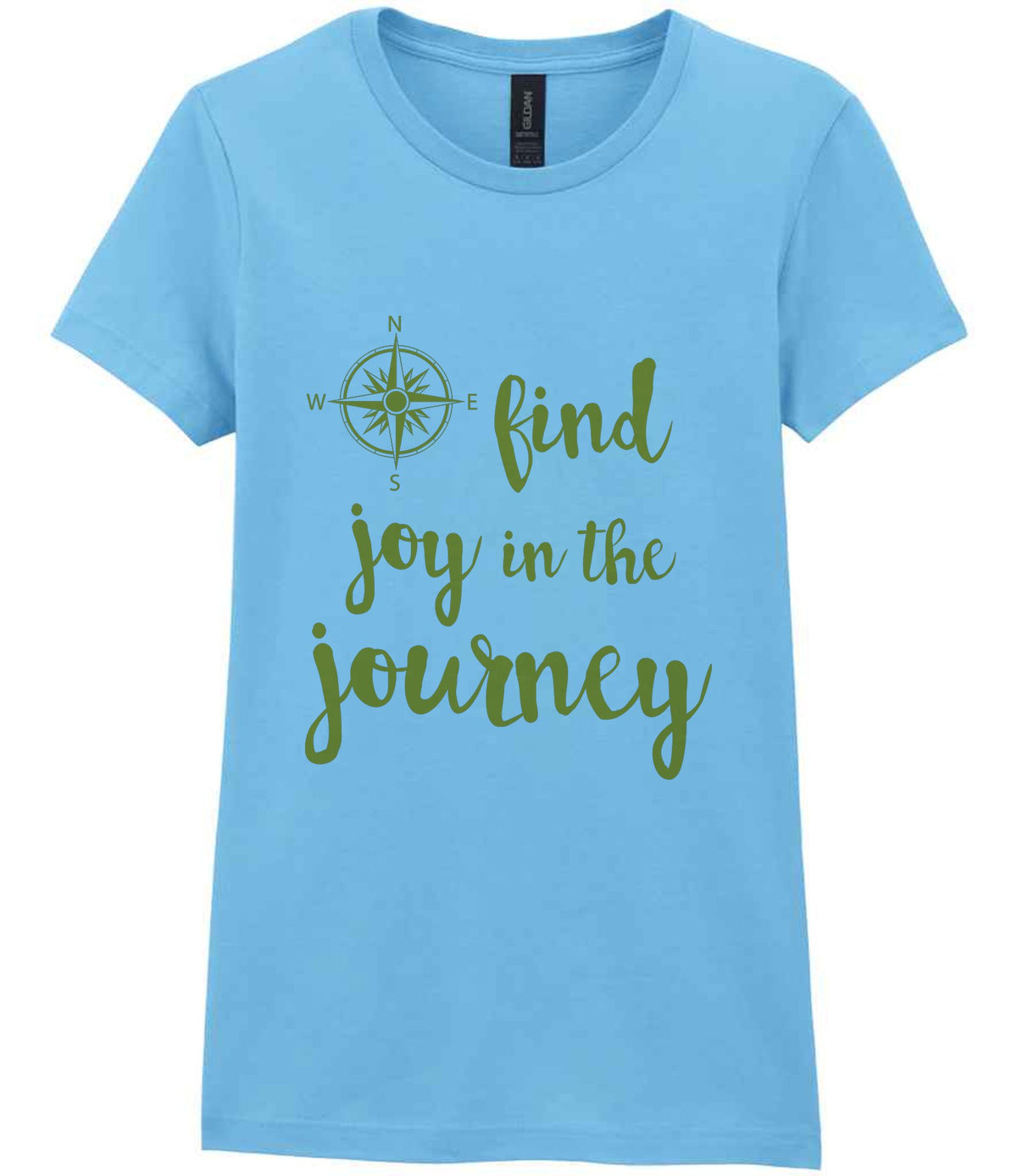 Find Joy in the Journey – Ladies T-Shirt in Sky Blue with Gold vinyl