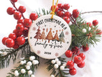 FIRST CHRISTMAS AS a Family of Five – Ceramic Hanging Decoration, personalised with your own text