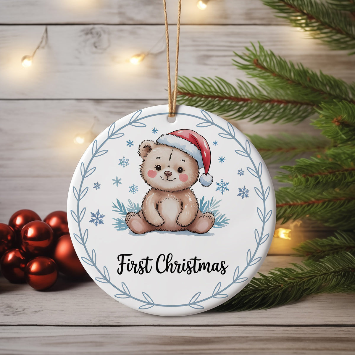 First Christmas Bear ceramic hanging decoration in standard