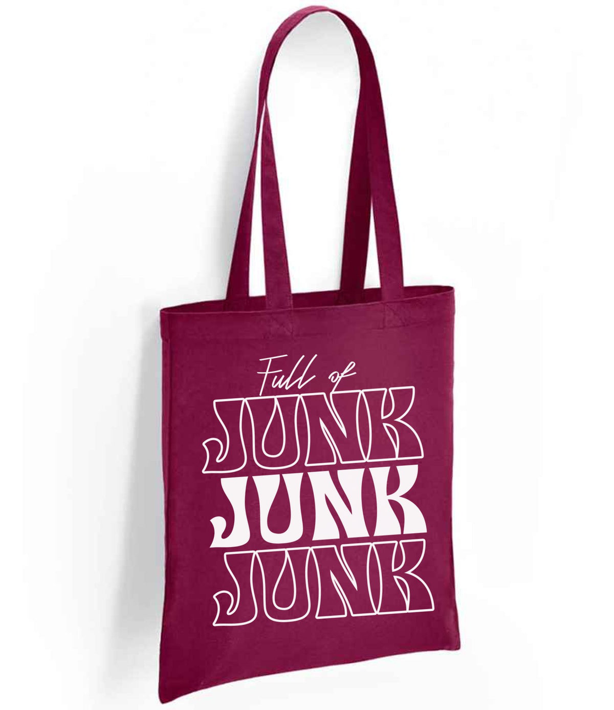 Full of JUNK JUNK JUNK tote bag in burgundy