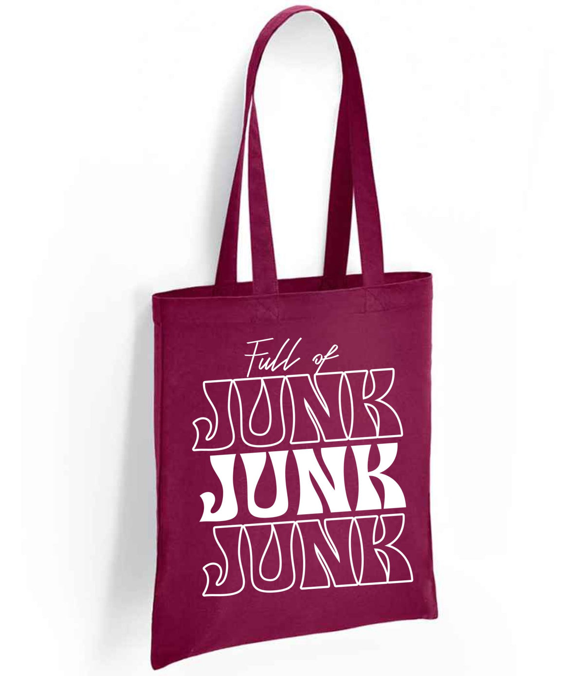Full of JUNK JUNK JUNK tote bag in burgundy